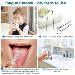 3pcs Stainless Steel Tongue Scraper - Portable Tongue Cleaner for Adults