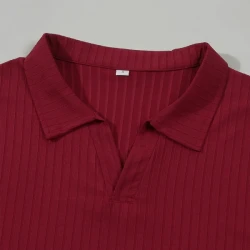 Men's Solid Striped V-Neck Long Sleeve Polo Shirt