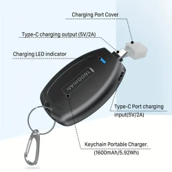 1600mAh USB-C/Type-C Keychain Portable Charger