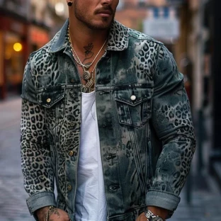 Leopard print denim jacket mens best sale