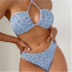 Blooming Waves Pleated Bikini Set