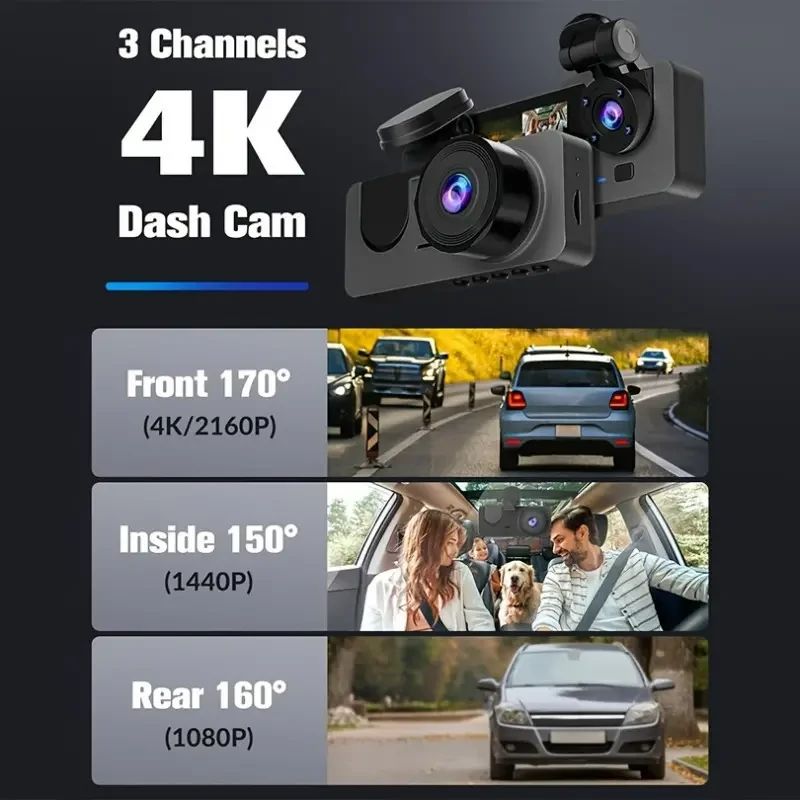 4K UHD Dash Camera for Cars with Front and Rear View, Night Vision, and Free 32GB SD Card