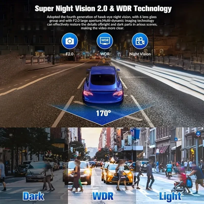 4K UHD Dash Camera for Cars with Front and Rear View, Night Vision, and Free 32GB SD Card
