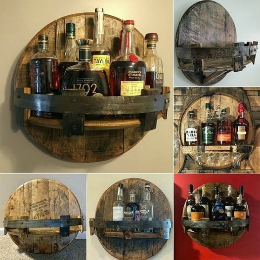 Small store Shelf- Bourbon Barrel Shelf- Reclaimed Wood- Gift for Him- Man Cave-Industrial Shelf- Rustic Shelf- Christmas Gift- Makers Mark- Decor