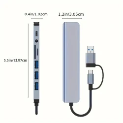 8-in-2 USB-C Hub Adapter with SD/TF Card Reader