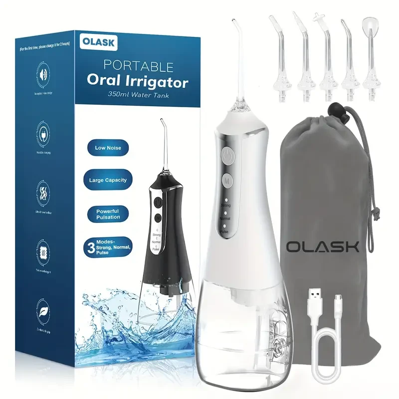 Cordless Water Flosser - Rechargeable Oral Irrigator with 5 Tips and Storage Bag (11.83oz)