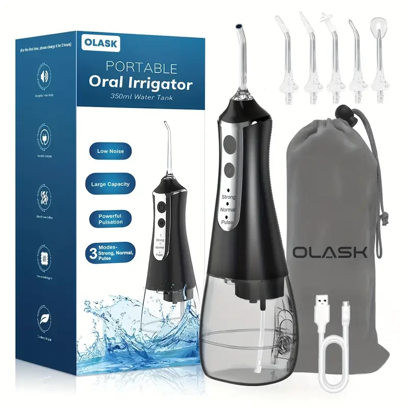 Cordless Water Flosser - Rechargeable Oral Irrigator with 5 Tips and Storage Bag (11.83oz)