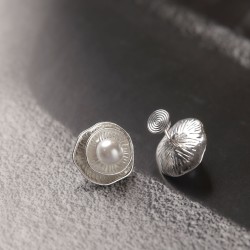 Minimalist Frosted Silver Pearl Stud Earrings