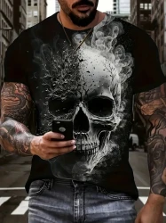 Men's Skull 3D Print Short Sleeve Crew Neck T-Shirt