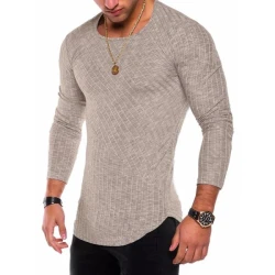 Round Neck Curved Hem Long Sleeve T-Shirt