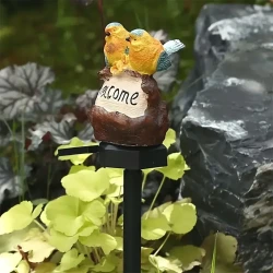 Solar-Powered LED Bird Garden Light with Welcome Sign - Resin Stake for Outdoor Lawn Decor