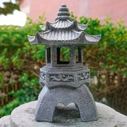 Solar-Powered Zen Garden Pagoda Lantern - Outdoor Stone Tower Light for Courtyard & Fence Decor