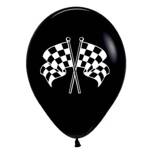 30cm Racing Flags Black & White Ink Latex Balloons - Pack of 6