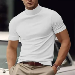 Solid Color Half Turtle Neck Slim Fit Short Sleeve T-Shirt