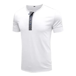 Men's Round Neck Cotton Short Sleeve Henley Shirt