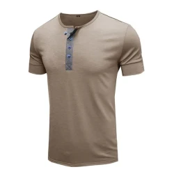 Men's Round Neck Cotton Short Sleeve Henley Shirt