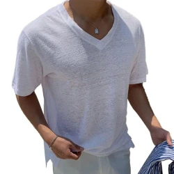 Casual V Neck Solid Color Summer Short Sleeve T-Shirt