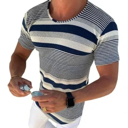 Casual Striped Round Neck Short Sleeve T-Shirt