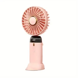 Portable Handheld Fan with 5-Level Air Volume Adjustment - USB Rechargeable, Silent and Ultra-Light with Smartphone Stand