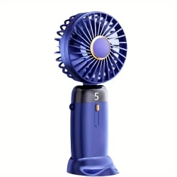 Portable Handheld Fan with 5-Level Air Volume Adjustment - USB Rechargeable, Silent and Ultra-Light with Smartphone Stand