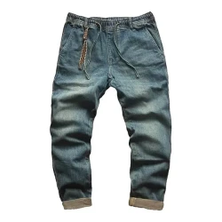 Men's Casual Solid Color Drawstring Straight Jeans