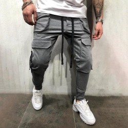 Men's Solid Multi-Pocket Elastic Waist Sports Pants