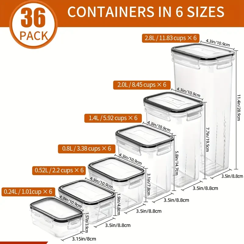 Skroam 36 Pack Airtight Food Storage Containers for Kitchen Pantry Organization