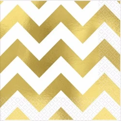 Beverage Napkins Chevron Gold Hot Stamped - Pack of 16