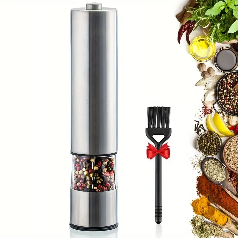 Electric Salt and Pepper Grinder Set - Battery Operated Stainless Steel Mill with Light