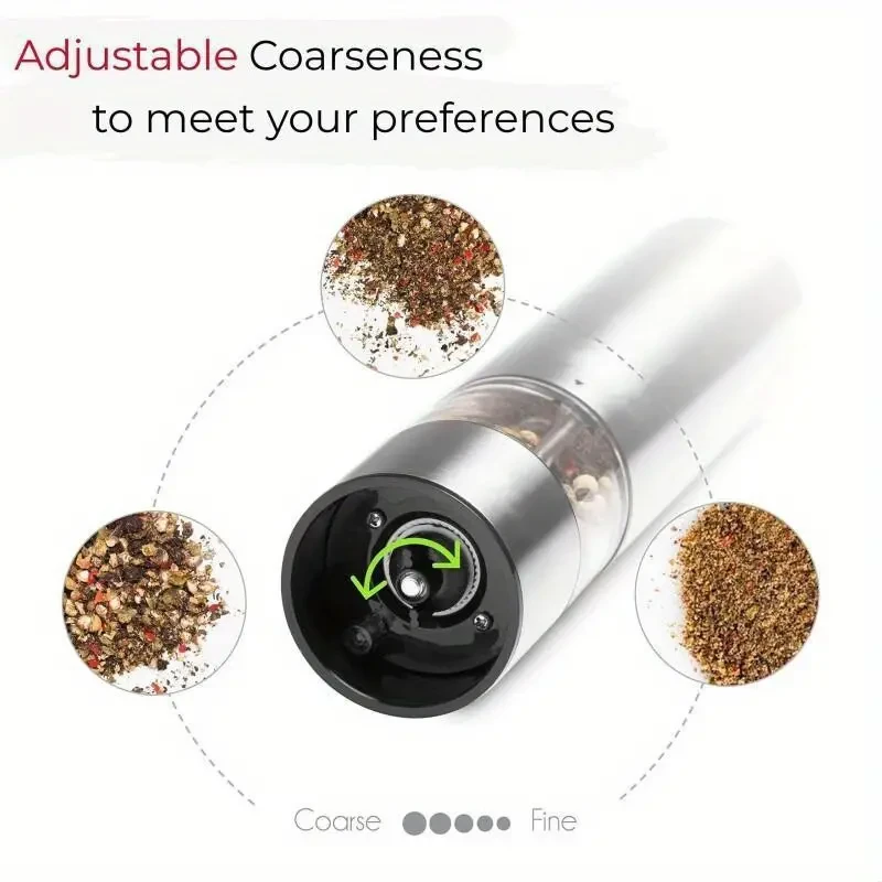 Electric Salt and Pepper Grinder Set - Battery Operated Stainless Steel Mill with Light