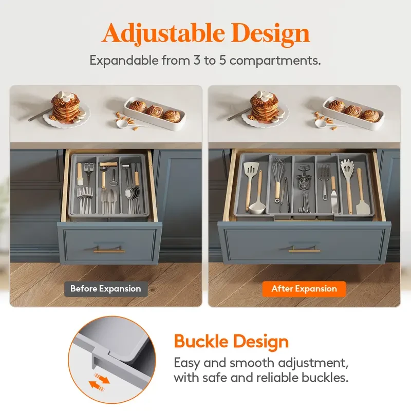 Expandable Utensil Organizer for Kitchen Drawers - Adjustable Cutlery and Silverware Holder