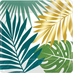 "Key West Metallic Square Lunch Plates 7""/ 17cm Palm Leaves - (Pack of 8)