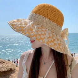 Lace Bow Sunshade Straw Hat