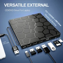 8-in-1 Ultra-Slim Portable External CD/DVD Drive