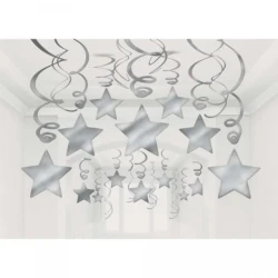 Shooting Stars Foil Mega Value Pack Swirl Decorations - Silver - Pack of 30