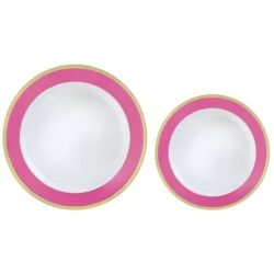 Premium Plastic Plates Hot Stamped with Bright Pink Border - Pack of 20