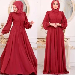Muslim Long Sleeve Chiffon Dress Women's