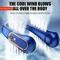 Bladeless Hanging Neck Fan - Portable USB Rechargeable Cooler with 5 Wind Speeds and Digital Display