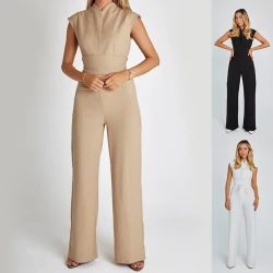 Elegant V-neck Sleeveless Wide Leg Jumpsuit Women Clothing