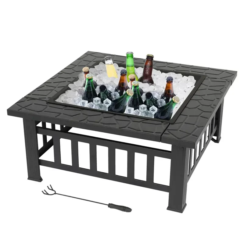 Outdoor Portable Courtyard Metal Fire Pit with Accessories Black