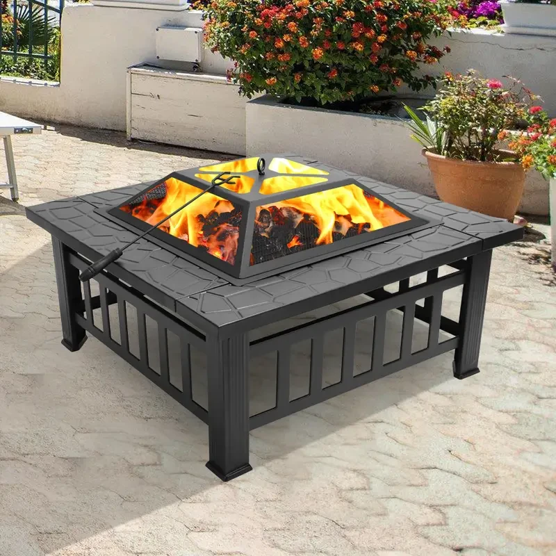 Outdoor Portable Courtyard Metal Fire Pit with Accessories Black