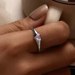 Adjustable Heart-shaped Pink Gemstone Ring for Women