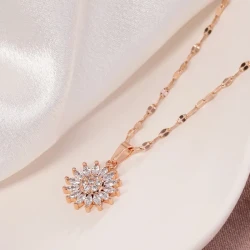 Rose Gold Sunflower Zircon Pendant Necklace