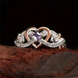 Radiant Heart and Rose Design Engagement Ring