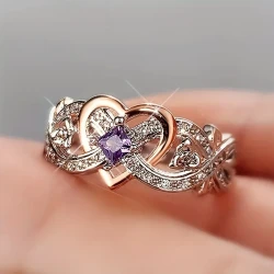 Radiant Heart and Rose Design Engagement Ring