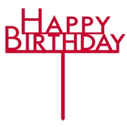 Cake Topper Pick Happy Birthday Red Acrylic