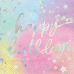 Luminous Birthday Iridescent Lunch Napkins Hot Stamped - Pack of 16