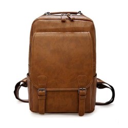 Vintage Business Zip Flap Leather Backpack