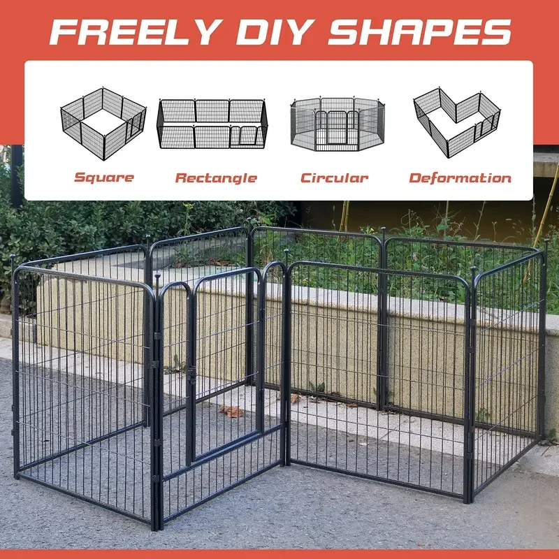 8-Piece Silver Hammered Metal Dog Playpen - Durable, Non-Slip, Weatherproof Yard Barrier with Automatic Lock