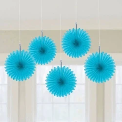 Mini Hanging Fan Decorations Blue - Pack of 5